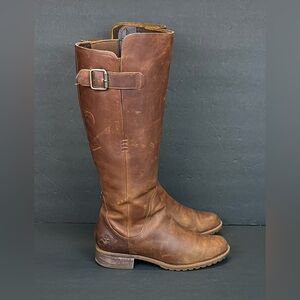 Timberland Boots Womens Size 8.5 Leather Calf High Tall Boots Full Zip Brown Vtg